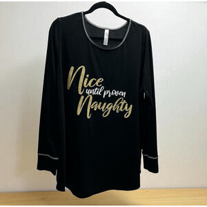 Sleep by Cacique PJ Top Women's 14-16 Black Nice Until Proven Naughty
